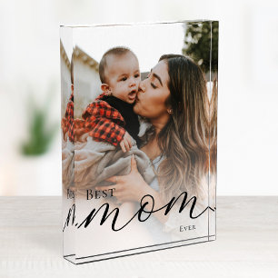 Elegant Black Script Simple Custom Best Mom Ever Photo Block
