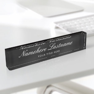 Elegant Black Script Simple Minimalist Modern Nameplate