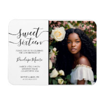 Elegant Black Script Sweet 16 Birthday Photo