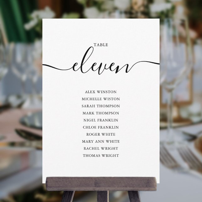Elegant Black Script Table Number 11 Seating Chart (Creator Uploaded)