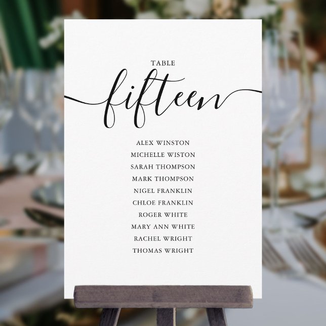 Elegant Black Script Table Number 15 Seating Chart (Creator Uploaded)