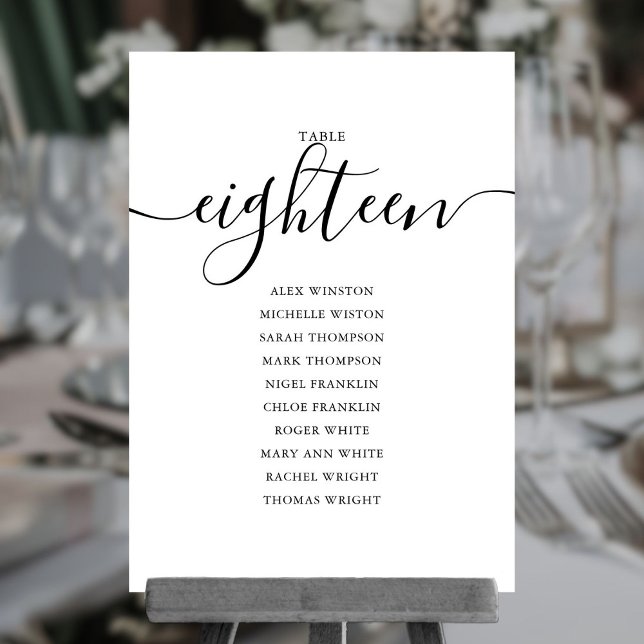 Elegant Black Script Table Number 18 Seating Chart (Elegant Black Script Table Number 18 Seating Chart)