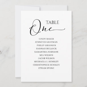 Elegant Black Script Table Number 1 Seating Chart