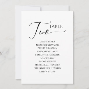 Elegant Black Script Table Number 2 Seating Chart