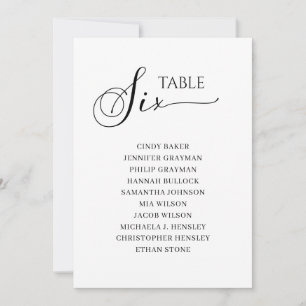 Elegant Black Script Table Number 6 Seating Chart
