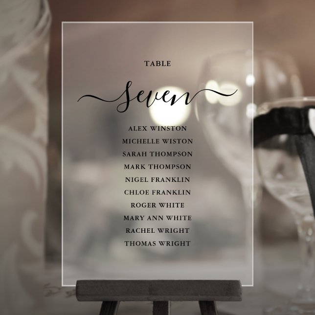 Elegant Black Script Table Number Seating Chart (Elegant Black Script Table Number Seating Chart)