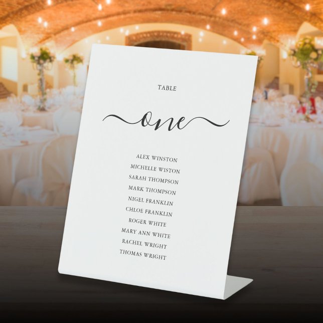 Elegant Black Script Table Number Seating Chart Pedestal Sign (Elegant Black Script Table Number Seating Chart Pedestal Sign)