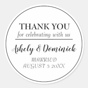 Elegant Black Script Thank You Wedding Favour  Classic Round Sticker
