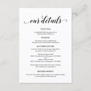 Elegant Black Script, Wedding Details Information Enclosure Card