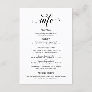 Elegant Black Script, Wedding Details Information Enclosure Card
