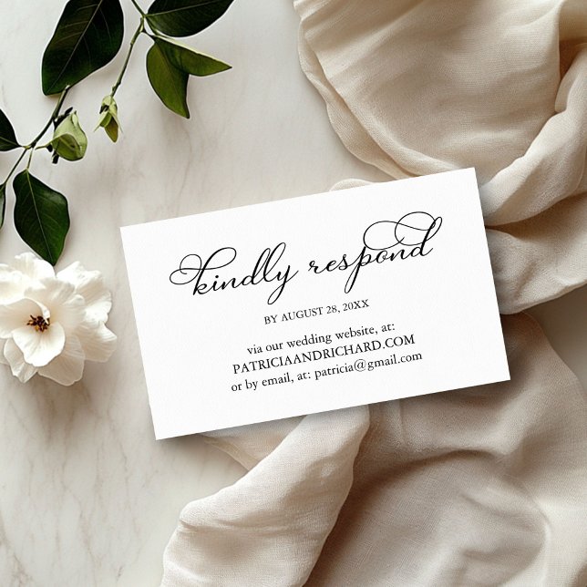 Elegant Black Script Wedding Online RSVP Business Card (Creator Uploaded)