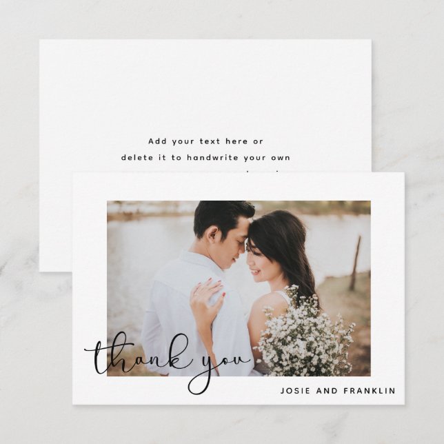 Elegant Black Script Wedding Photo Thank You Card  (Front/Back)