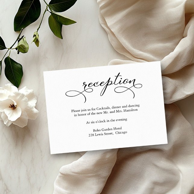 Elegant Black Script Wedding Reception Card (Creator Uploaded)