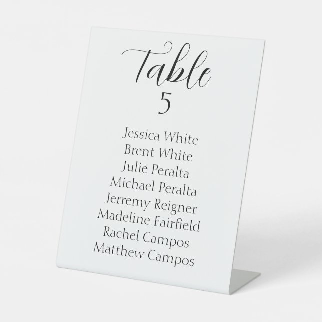 Elegant Black Script Wedding Seating Chart Table Pedestal Sign (Front)