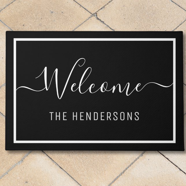 Elegant Black Script Welcome Personalised Doormat (Creator Uploaded)