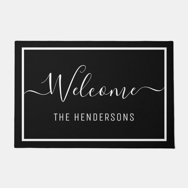 Elegant Black Script Welcome Personalised Doormat (Front)