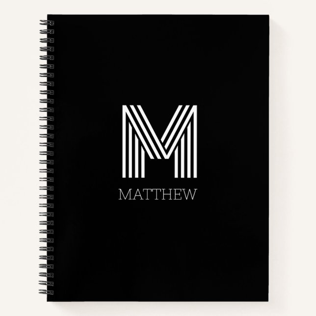 Elegant Black script White Monogrammed Notebook (Front)