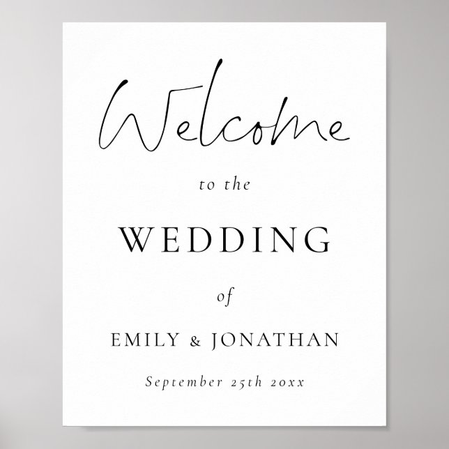 Elegant Black Script White Welcome to Wedding Poster (Front)