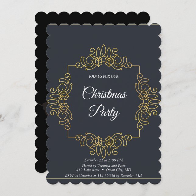 Elegant black sequined stars invitation (Front/Back)