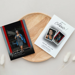 Elegant Black Shadow 3 Casual Photo Graduation Invitation