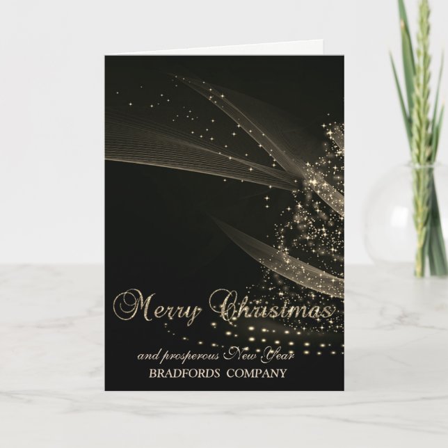 Elegant Black Shiny Christmas Tree, Company Holiday Card (Front)