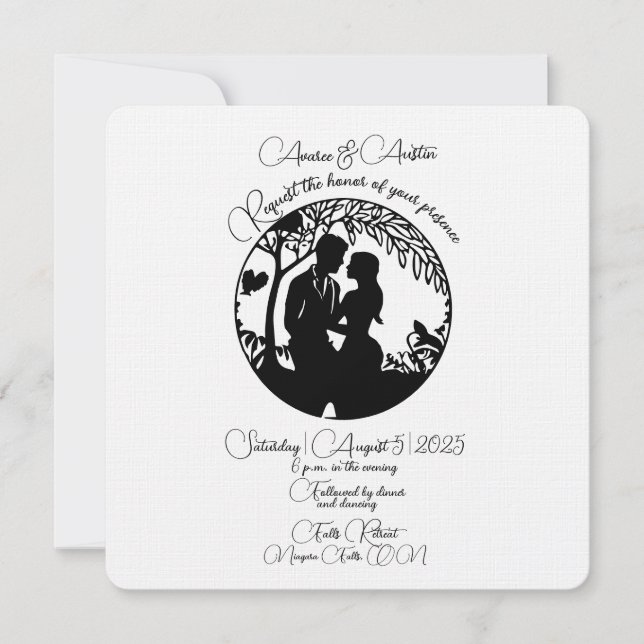 Elegant Black Silhouette Bridal Couple Invitation (Front)