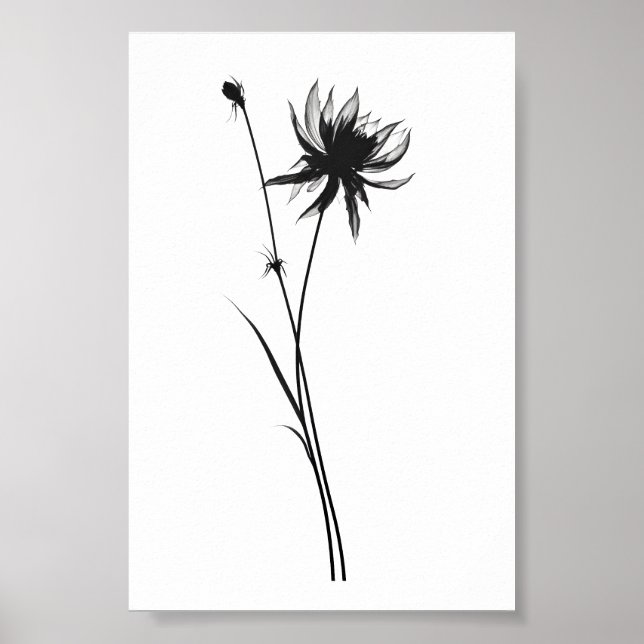 Elegant Black Silhouette Flower Art Print (Front)