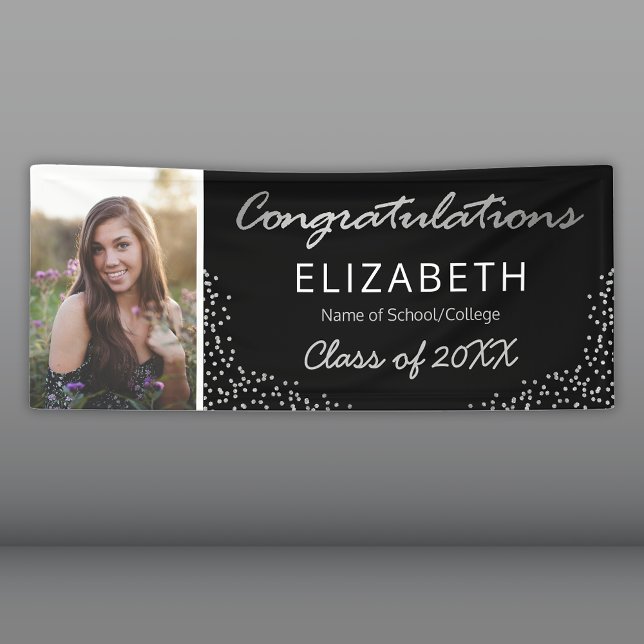 Elegant Black Silver 2025 Graduation Photo Banner (Creator Uploaded)