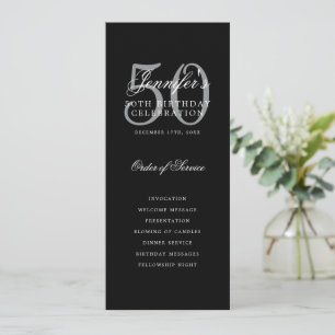 Elegant Black Silver 50th Birthday Program w/ Menu