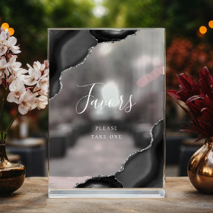 Elegant Black Silver Agate Wedding Favors Acrylic Sign