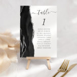 Elegant Black Silver Agate Wedding Table Number<br><div class="desc">The left-hand edge of this elegant modern wedding table number card features a black watercolor agate border trimmed with faux silver glitter. The word "table" appears in charcoal grey handwriting script on a white background. Add the names of your guests who are assigned to each table.</div>