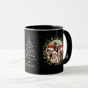 Elegant Black Silver and Gold Christmas Wreaths Mug