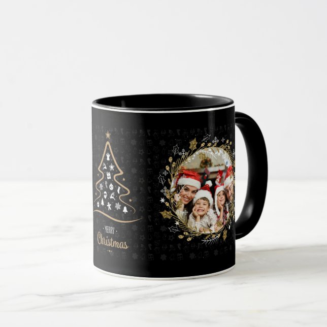 Elegant Black Silver and Gold Christmas Wreaths Mug (Front Right)