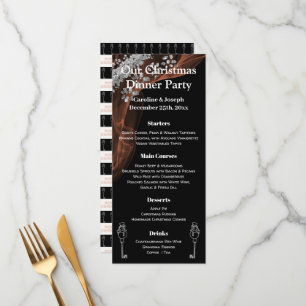 Elegant Black & Silver Christmas Menu with Snowman