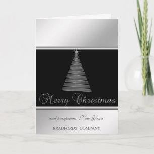 Elegant Black, Silver,  Christmas Tree, Company Holiday Card