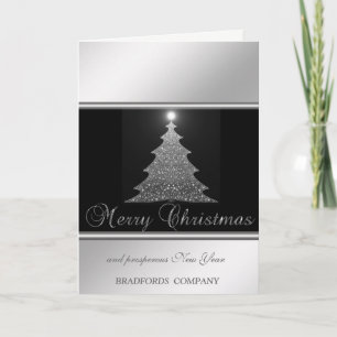 Elegant Black, Silver,  Christmas Tree, Company Holiday Card