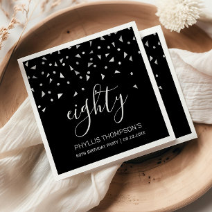 Elegant Black Silver Confetti 80th Birthday Party Napkin