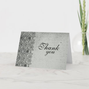 Elegant black silver damask wedding thank you card