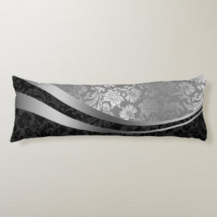 Elegant Black & Silver Damasks Dynamic Stripes Body Cushion