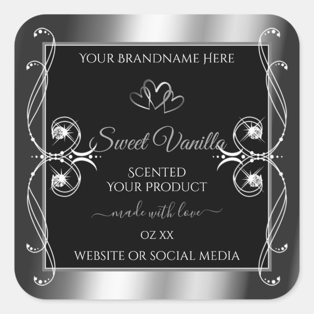 Elegant Black Silver Decor Product Labels Diamonds (Front)