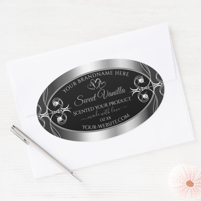 Elegant Black Silver Decor Product Labels Diamonds (Envelope)