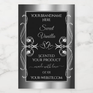 Elegant Black Silver Decor Product Labels Diamonds