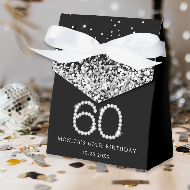 Elegant Black Silver Diamonds 60th Birthday Favour Box (Creator Uploaded)