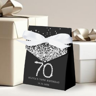 Elegant Black Silver Diamonds 70th Birthday Favour Box