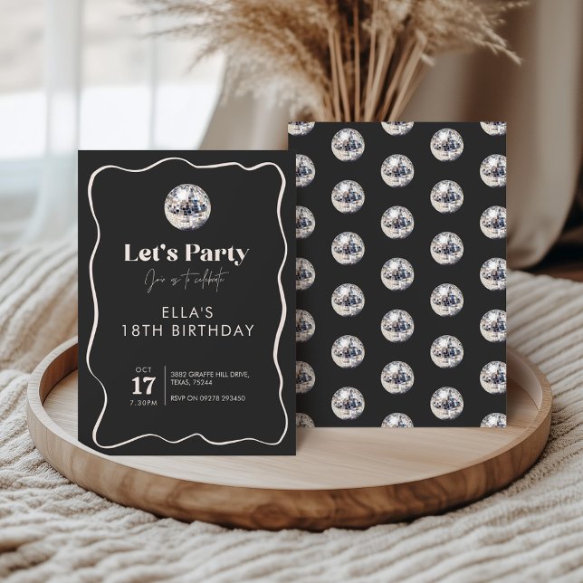 Elegant Black & Silver Disco Ball 18th Birthday Invitation (Creator Uploaded)