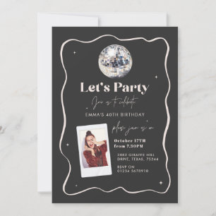 Elegant Black & Silver Disco Ball 18th Birthday Invitation