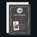 Elegant Black & Silver Disco Ball 18th Birthday Invitation<br><div class="desc">Celebrate in style with this elegant black and silver disco ball photo editable age birthday party invitation. Featuring a modern dark background, chic wavy border, and a shimmering disco ball, this trendy design is perfect for a milestone celebration. Personalise with your party details to create the ultimate invite that sets...</div>
