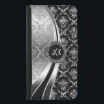 Elegant Black & Silver Floral Damask Samsung Galaxy S5 Wallet Case<br><div class="desc">Black and silver tones shiny metallic floral damask. Custom and optional monogram. Several variation on this design, with different position of the elements. Not actual glitter or metallic finis, but digital image effect. If you need any help customising, changing colour, or anything else to any of my designs, contact ArtOnWear...</div>