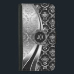 Elegant Black & Silver Floral Damask Samsung Galaxy S5 Wallet Case<br><div class="desc">Black and silver tones shiny metallic floral damask. Custom and optional monogram. Several variation on this design, with different position of the elements. Not actual glitter or metallic finis, but digital image effect. If you need any help customising, changing colour, or anything else to any of my designs, contact ArtOnWear...</div>
