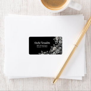 Elegant Black & Silver Floral Return Address Label